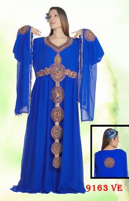 Royal-blue embroidered georgette islamic-kaftans 1