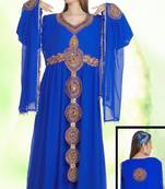 Royal-blue embroidered georgette islamic-kaftans