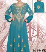 Teal-green embroidered georgette islamic-kaftans