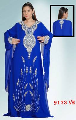 Royal-blue embroidered georgette islamic-kaftans 1