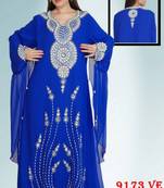 Royal-blue embroidered georgette islamic-kaftans