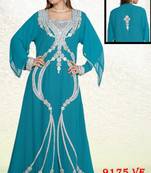 Teal-blue embroidered georgette islamic-kaftans