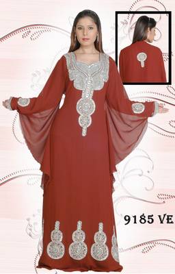 Brown embroidered georgette islamic-kaftans 1