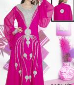 Dark-rani-pink embroidered georgette islamic-kaftans