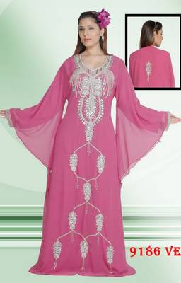 Pink embroidered georgette islamic-kaftans 1