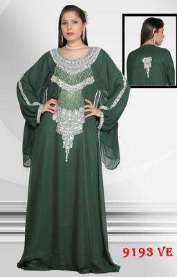 Dark-green embroidered georgette islamic-kaftans 1