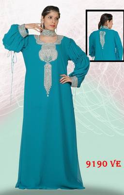 Teal embroidered georgette islamic-kaftans 1