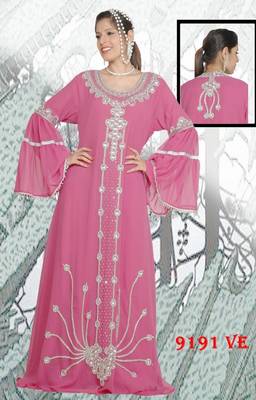 Light-pink embroidered georgette islamic-kaftans 1