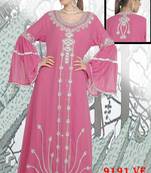 Light-pink embroidered georgette islamic-kaftans