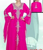 Rani-pink embroidered georgette islamic-kaftans