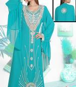 Aqua-blue embroidered georgette islamic-kaftans