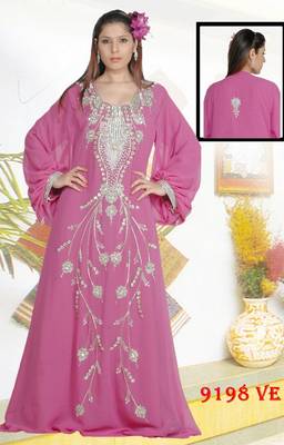 Pink embroidered georgette islamic-kaftans 1
