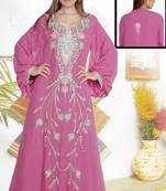 Pink embroidered georgette islamic-kaftans