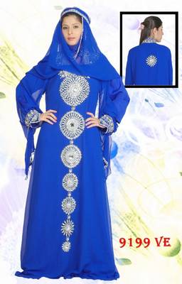 Royal-blue embroidered georgette islamic-kaftans 1