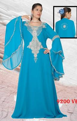Aqua-blue embroidered georgette islamic-kaftans 1