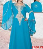 Aqua-blue embroidered georgette islamic-kaftans