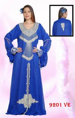 Royal-blue embroidered georgette islamic-kaftans 1