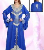 Royal-blue embroidered georgette islamic-kaftans