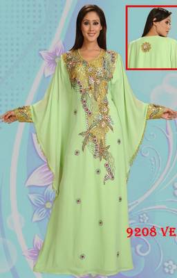 Light-parrot-green embroidered georgette islamic-kaftans 1