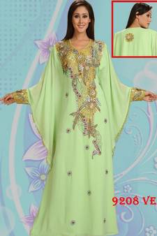 Light-parrot-green embroidered georgette islamic-kaftans