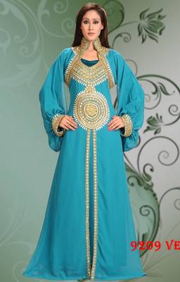 Aqua-blue embroidered georgette islamic-kaftans 1