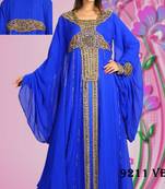 Royal-blue embroidered georgette islamic-kaftans
