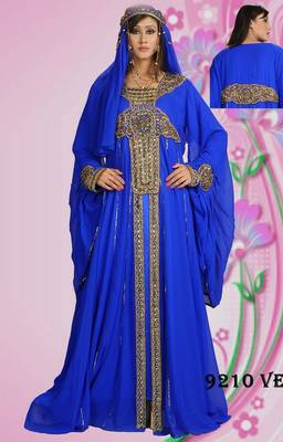 Royal-blue embroidered georgette islamic-kaftans 1