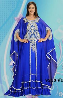 Royal-blue embroidered georgette islamic-kaftans 1