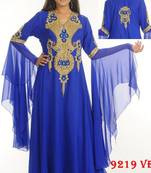 Royal-blue embroidered georgette islamic-kaftans