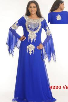 Royal-blue embroidered georgette islamic-kaftans