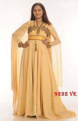 Beige embroidered georgette islamic-kaftans 1