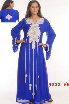 Royal-blue embroidered georgette islamic-kaftans