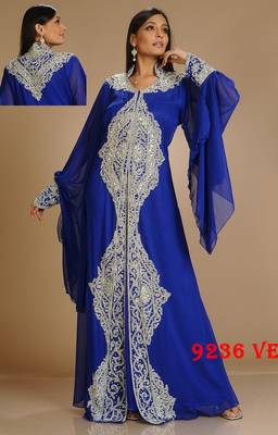 Royal-blue embroidered georgette islamic-kaftans 1