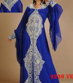 Royal-blue embroidered georgette islamic-kaftans