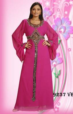 Rani-pink embroidered georgette islamic-kaftans 1