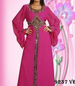 Rani-pink embroidered georgette islamic-kaftans