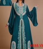 Teal-green embroidered georgette islamic-kaftans