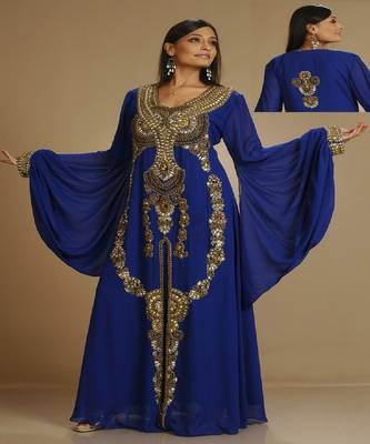 Royal-blue embroidered georgette islamic-kaftans 1