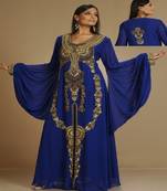 Royal-blue embroidered georgette islamic-kaftans