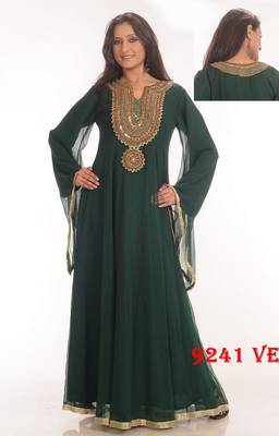 Dark-green embroidered georgette islamic-kaftans 1