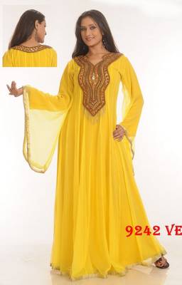 Yellow embroidered georgette islamic-kaftans 1
