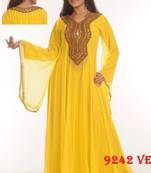 Yellow embroidered georgette islamic-kaftans
