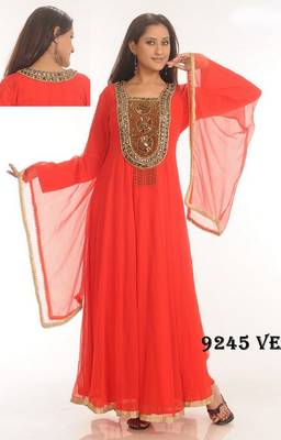 Peach embroidered georgette islamic-kaftans 1