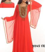 Peach embroidered georgette islamic-kaftans
