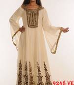 Cream embroidered georgette islamic-kaftans