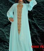 Aqua-blue embroidered georgette islamic-kaftans