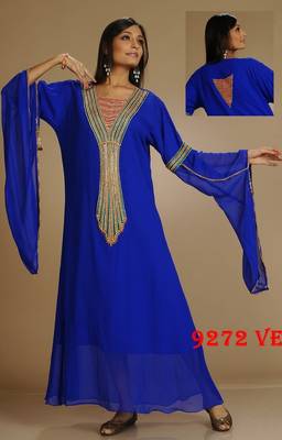 Royal-blue embroidered georgette islamic-kaftans 1