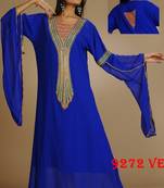 Royal-blue embroidered georgette islamic-kaftans