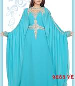 Aqua-blue embroidered georgette islamic-kaftans