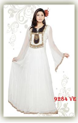 White embroidered georgette islamic-kaftans 1